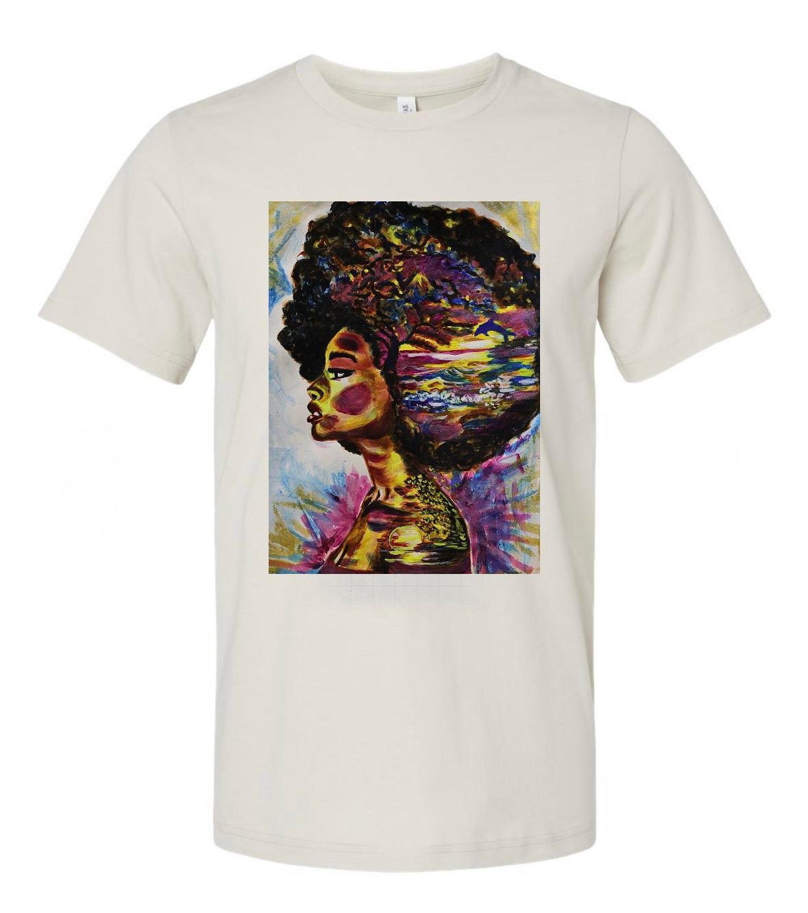 Timeless Sunset white  t-shirt featuring woman's silhouette looking forward with beach scene inside showing waves, sunset, birds, hearts, tree and dolphin jumping - front view
